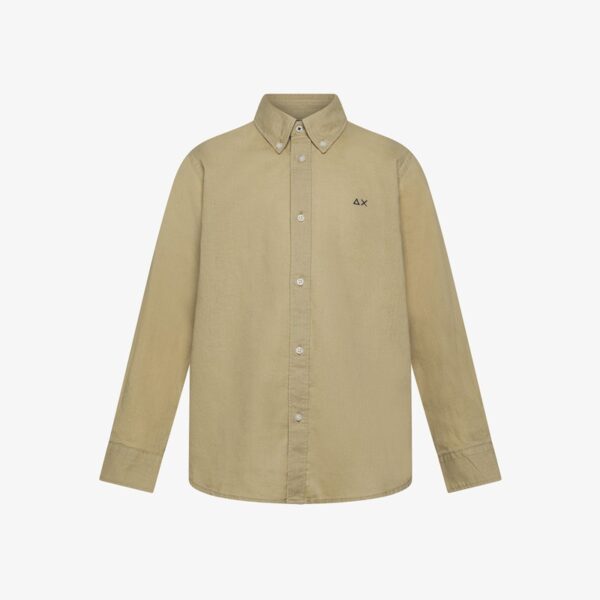 Camicia in misto lino con ricamo logo