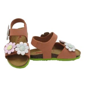 Sandalo in pelle con doppio velcro con margherite