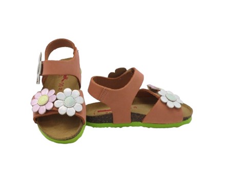 Sandalo in pelle con doppio velcro con margherite
