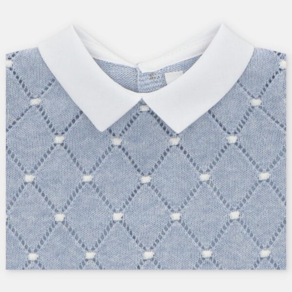 Completo maglia con rombi traforati e pois e pantalone