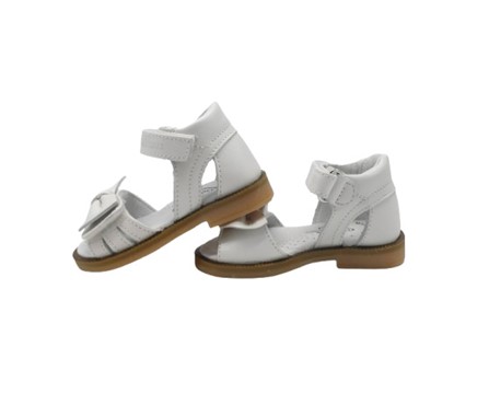 Sandalo primo passo in pelle con doppio velcro e fiocco