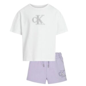 Completo t-shirt e short con logo glitter