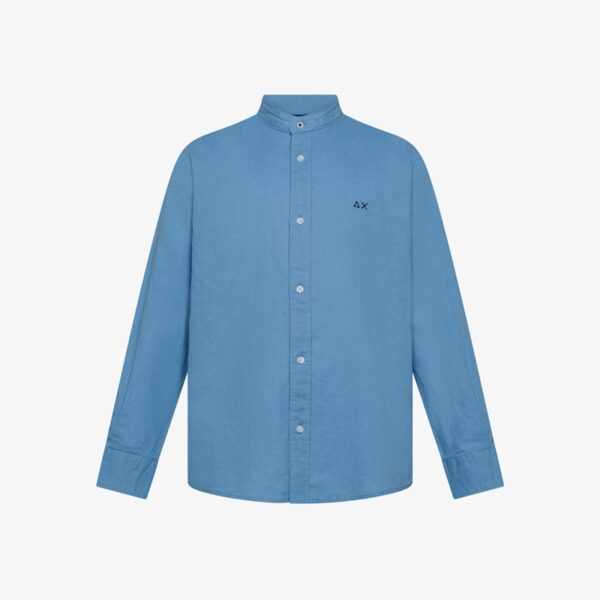 Camicia coreana in misto lino con ricamo logo
