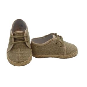 Scarpa culla in lino con lacci