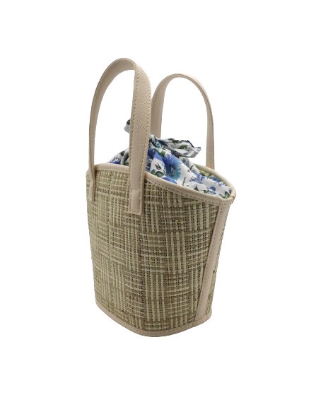 Borsa in paglia con tessuto fiorato