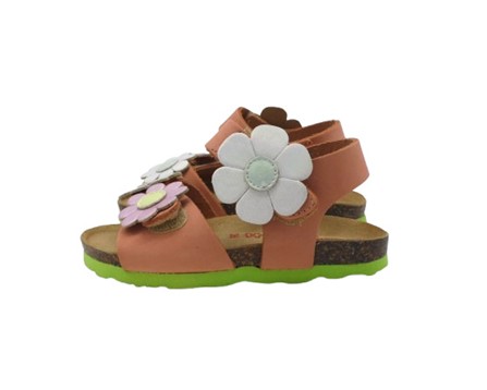 Sandalo in pelle con doppio velcro con margherite