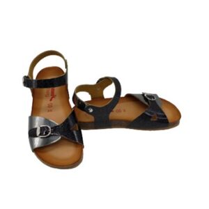 Sandalo in vernice e glitter con doppie fibbie