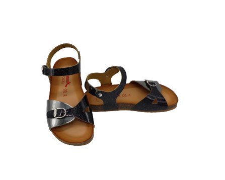 Sandalo in vernice e glitter con doppie fibbie