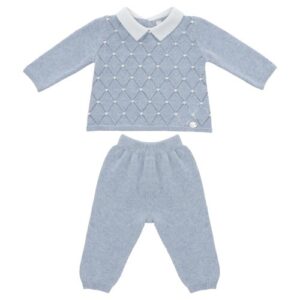 Completo maglia con rombi traforati e pois e pantalone