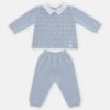 Completo maglia con rombi traforati e pois e pantalone