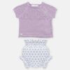 Completo maglia con trafori e coulotte fantasia floreale