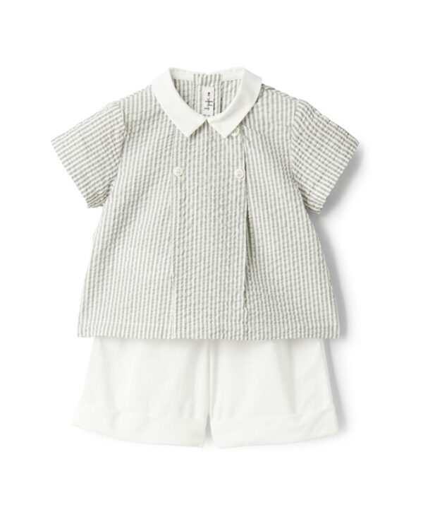 Completo camicia mezza manica a righe e bermuda con pince