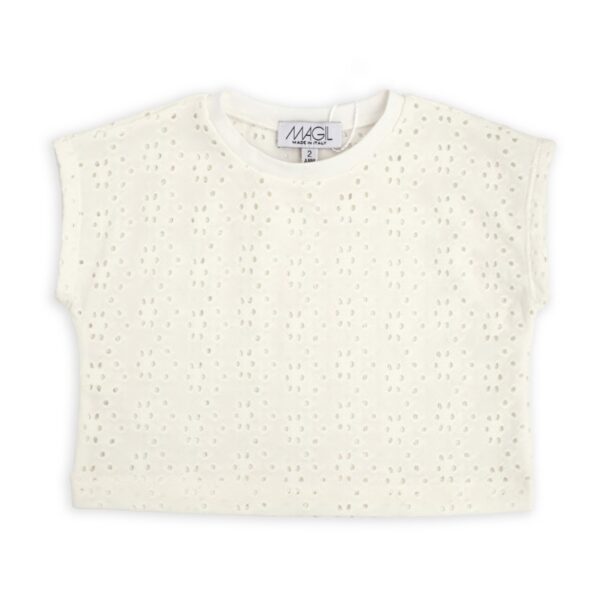 Completo t-shirt traforata e pantalone in lino