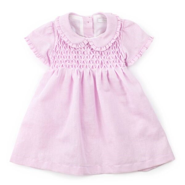 Vestito in misto lino con ricamo punt smock