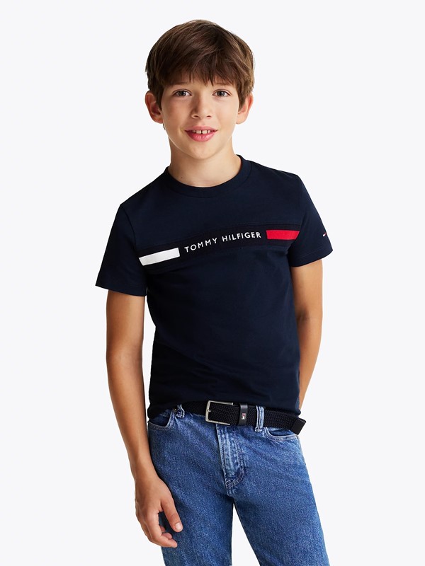 T-shirt con inserto in maglia e logo