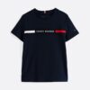 T-shirt con inserto in maglia e logo