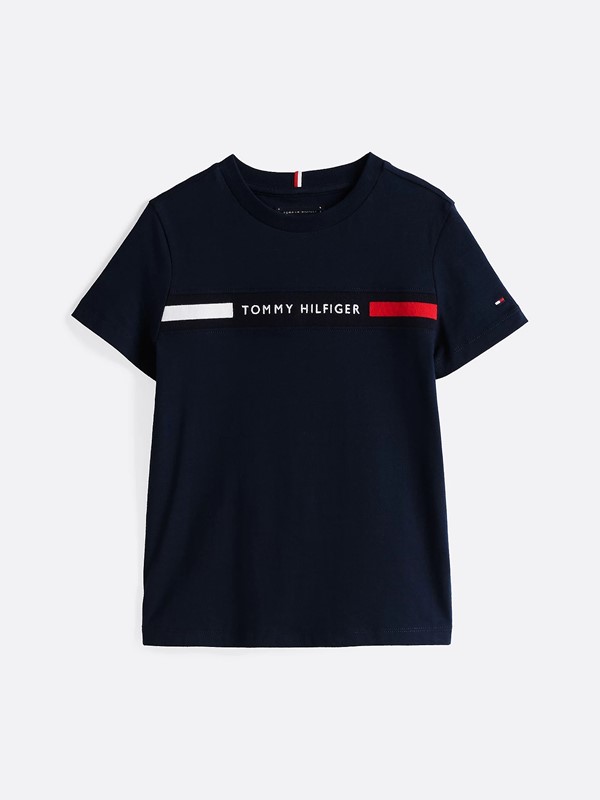 T-shirt con inserto in maglia e logo