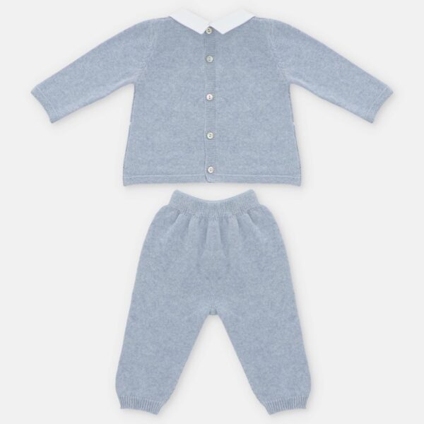 Completo maglia con rombi traforati e pois e pantalone