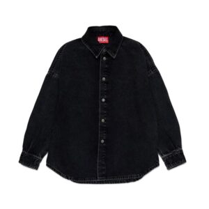 Camicia in denim con maxi logo oval d sul retro