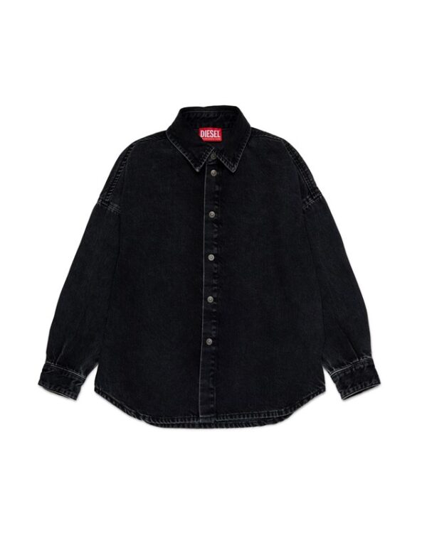 Camicia in denim con maxi logo oval d sul retro