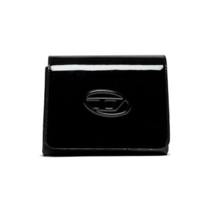 Borsa in vernice lucida con logo oval d sulla patta