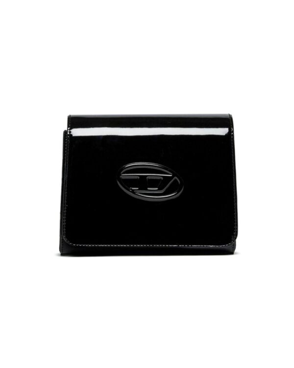 Borsa in vernice lucida con logo oval d sulla patta