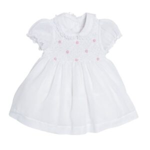 Vestito in tulle con punto smock e fiorellini ricamati