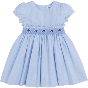Vestito a righe con punto smock e ricami