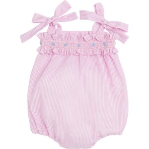Pagliaccetto a righe goffrate con punto smock e ricami