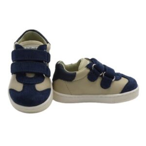 Sneaker primo passo in pelle e camoscio con doppio velcro