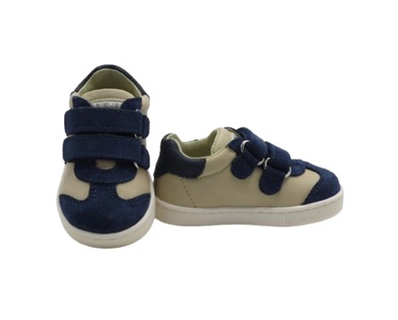 Sneaker primo passo in pelle e camoscio con doppio velcro