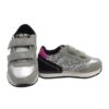Sneaker bassa in camoscio e glitter con doppio velcro