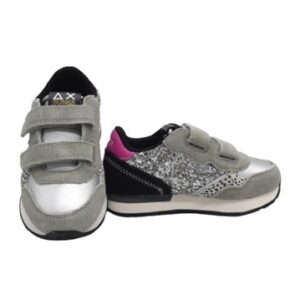 Sneaker bassa in camoscio e glitter con doppio velcro