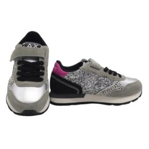 Sneaker bassa in camoscio e glitter con velcro e lacci