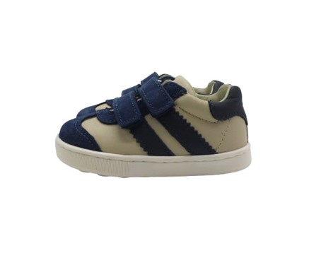 Sneaker primo passo in pelle e camoscio con doppio velcro