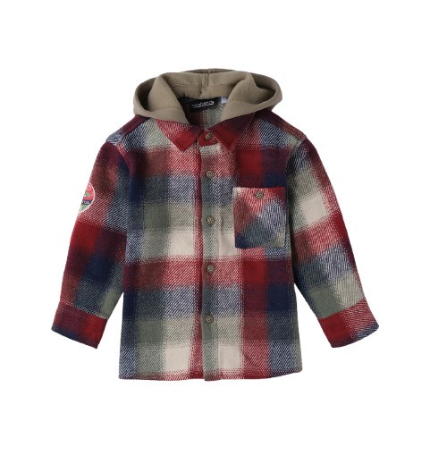 Camicia in lana a quadri con cappuccio
