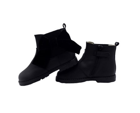 Stivaletto in pelle con fiocco in velluto laterale e zip