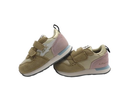 Sneaker bassa in camoscio e tessuto con doppio velcro