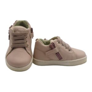 Sneaker primo passo in pelle con fiorellini lacci e zip
