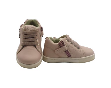 Sneaker primo passo in pelle con fiorellini lacci e zip
