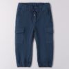 Pantalone cargo in cotone vita elasticizzata con coulisse