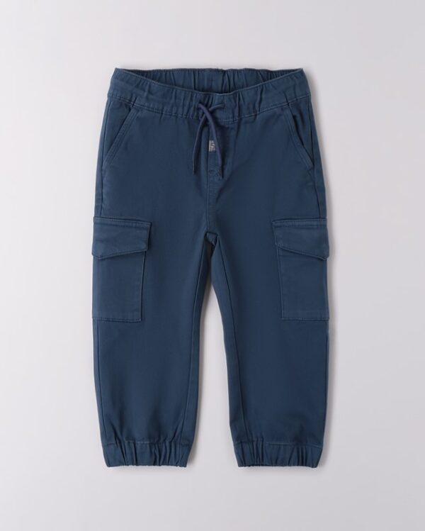 Pantalone cargo in cotone vita elasticizzata con coulisse