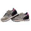 Sneaker bassa in camoscio e glitter con velcro e lacci