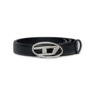 Cintura in pelle con logo in strass