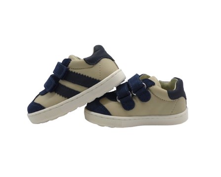 Sneaker primo passo in pelle e camoscio con doppio velcro