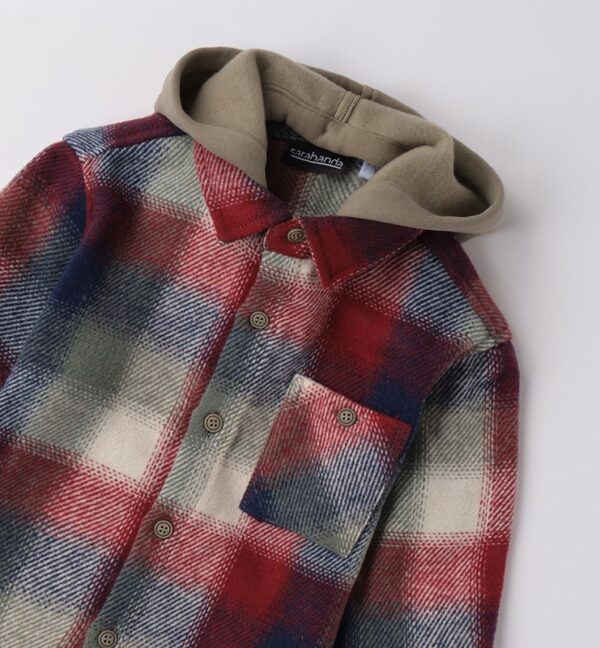 Camicia in lana a quadri con cappuccio