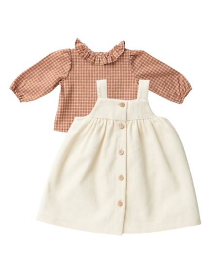 Completo camicia a quadri e salopette in velluto
