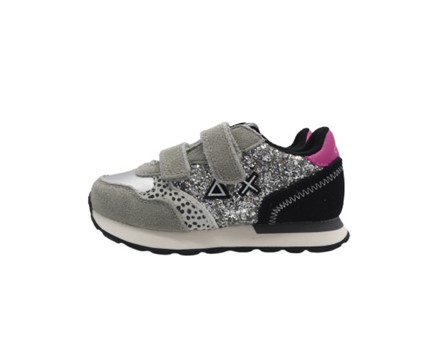 Sneaker bassa in camoscio e glitter con doppio velcro