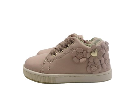 Sneaker primo passo in pelle con fiorellini lacci e zip