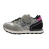 Sneaker bassa in camoscio e glitter con velcro e lacci